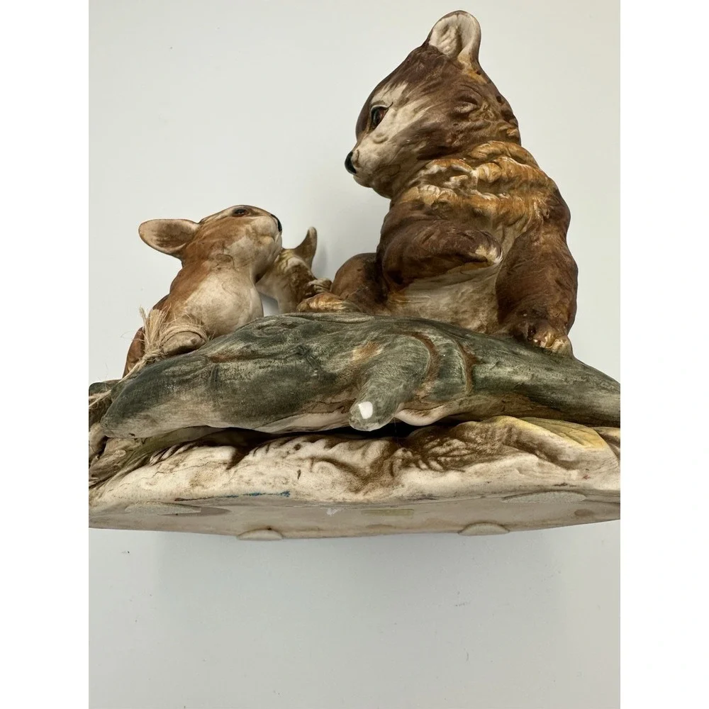 Vintage‎ UCAGCO Japan Bear & Rabbit Figurine Ceramic Animal Woodland Scene 6